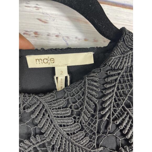 Maje Dress Size M E17 Rosane Guipure Lace & Crepe Maxi Open Back Evening Formal - Picture 4 of 10